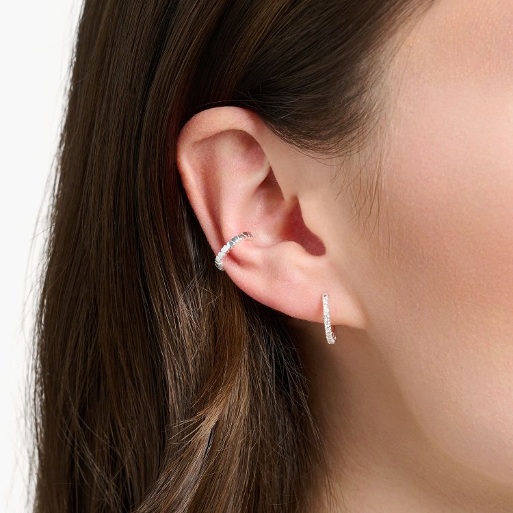 THOMAS SABO Silver Single Hoop Earring with White Stones