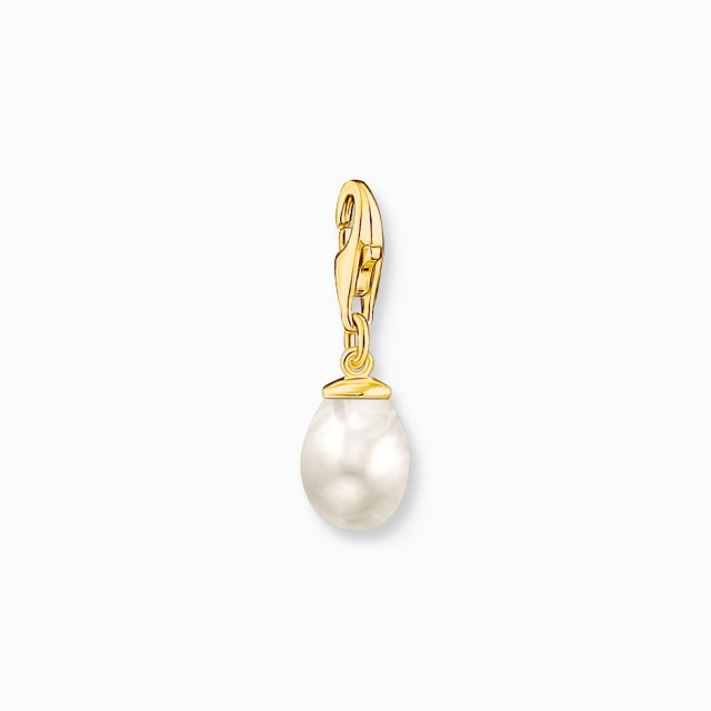 THOMAS SABO Silver Charm Pendant White Pearl Gold Plated