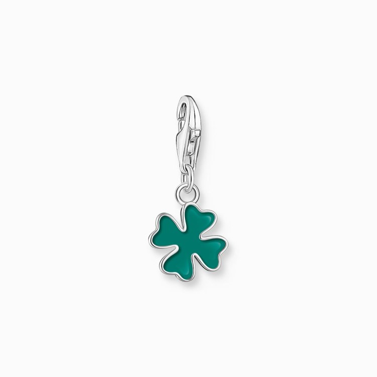THOMAS SABO Silver Charm Pendant Green Cloverleaf