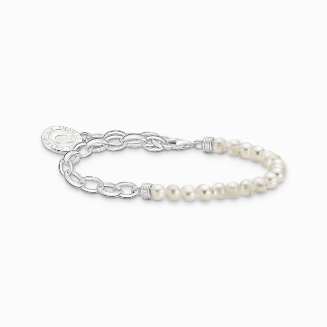 THOMAS SABO Silver Member Charm Bracelet with White Pearls and Charmista Disc