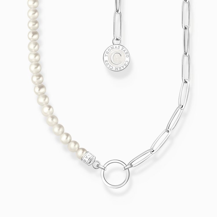 THOMAS SABO Silver Member Charm Necklace with White Pearls and Charmista Disc