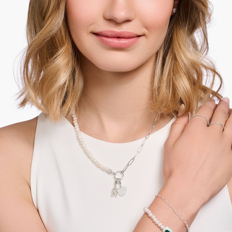 THOMAS SABO Silver Member Charm Necklace with White Pearls and Charmista Disc