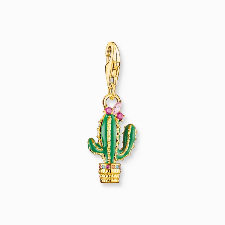 THOMAS SABO Siver Charm Pendant Green Cactus Gold Plated