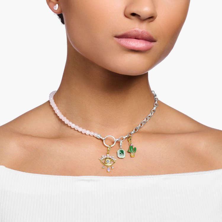 THOMAS SABO Siver Charm Pendant Green Cactus Gold Plated