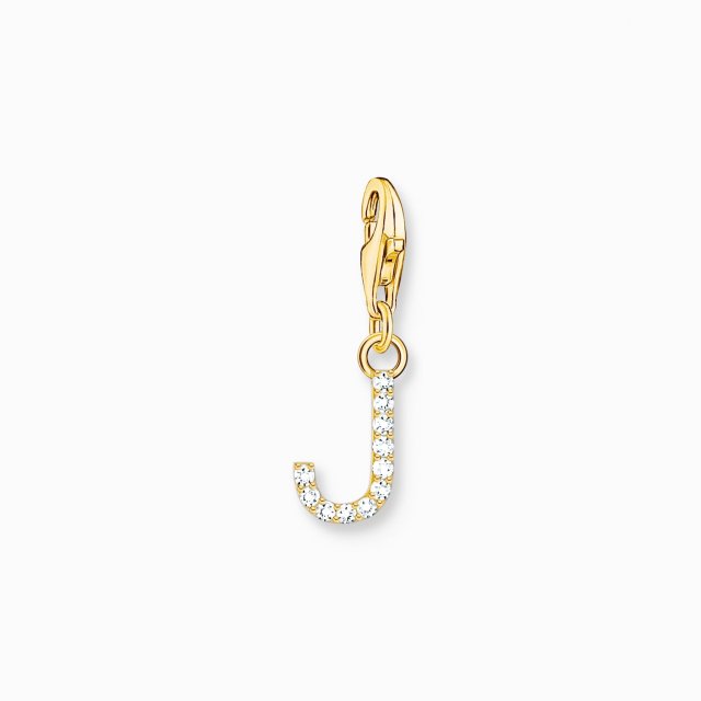 THOMAS SABO Silver Charm Pendant Letter J with White Stones Gold Plated