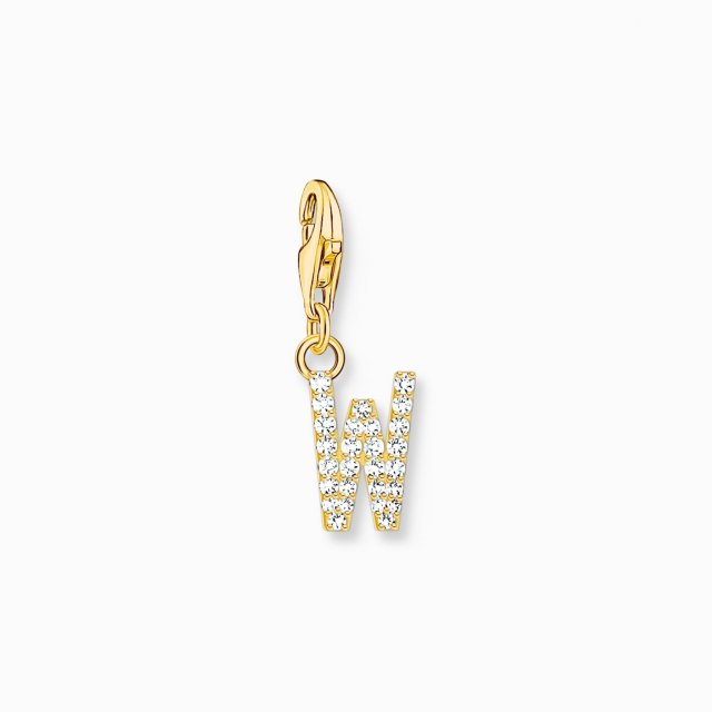 THOMAS SABO Silver Charm Pendant Letter W with White Stones Gold Plated