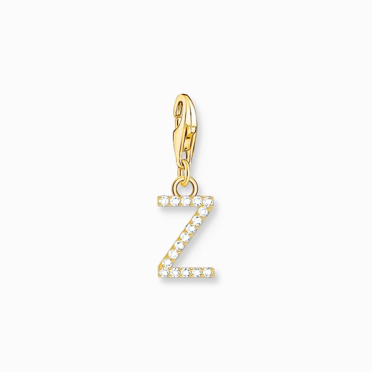 THOMAS SABO Silver Charm Pendant Letter Z with White Stones Gold Plated