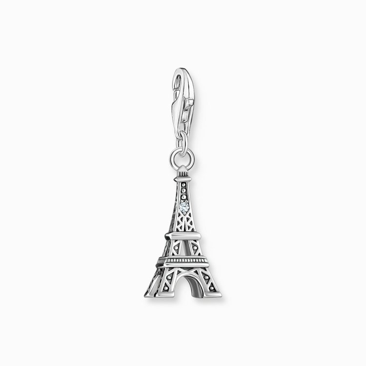 THOMAS SABO Silver Charm Pendant with Eiffel Tower and White Zirconia
