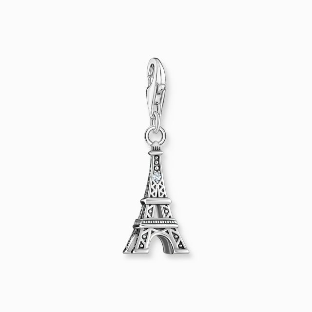 THOMAS SABO Silver Charm Pendant with Eiffel Tower and White Zirconia