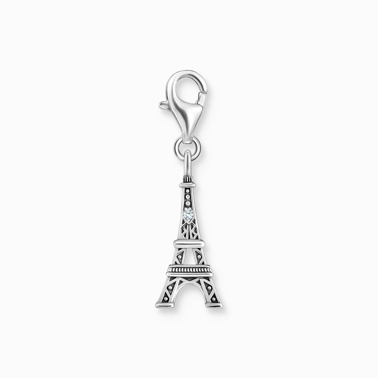 THOMAS SABO Silver Charm Pendant with Eiffel Tower and White Zirconia