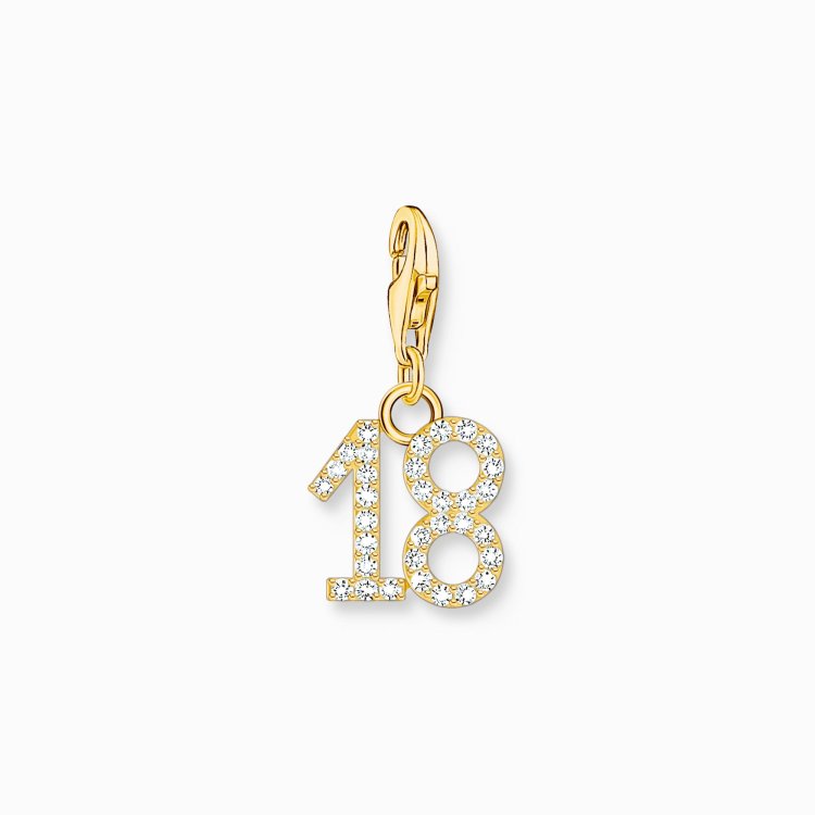 THOMAS SABO Gold-Plated Charm Pendant Number 18 with Zirconia