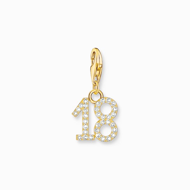 THOMAS SABO Gold-Plated Charm Pendant Number 18 with Zirconia