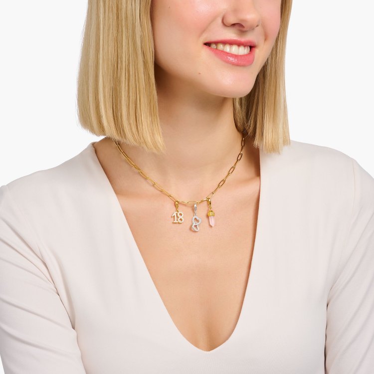 THOMAS SABO Gold-Plated Charm Pendant Number 18 with Zirconia
