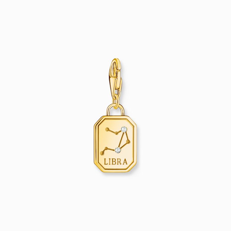 ΤΗΟΜAS SABO Gold-Plated Charm Pendant Zodiac Sign Libra with Zirconia