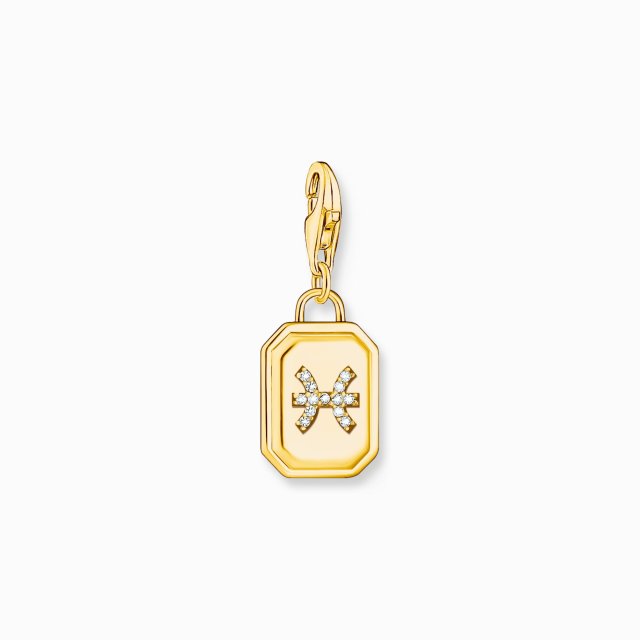 ΤΗΟΜΑS SABO Gold-Plated Charm Pendant Zodiac Sign Pisces with Zirconia 