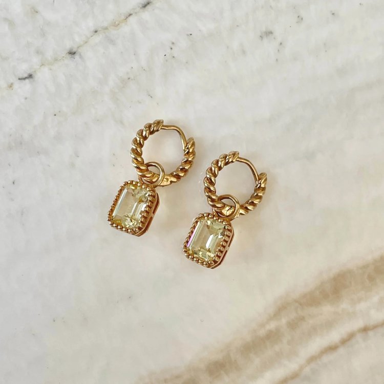 24KAE Earring Hoops with Pastel Stone Pendant