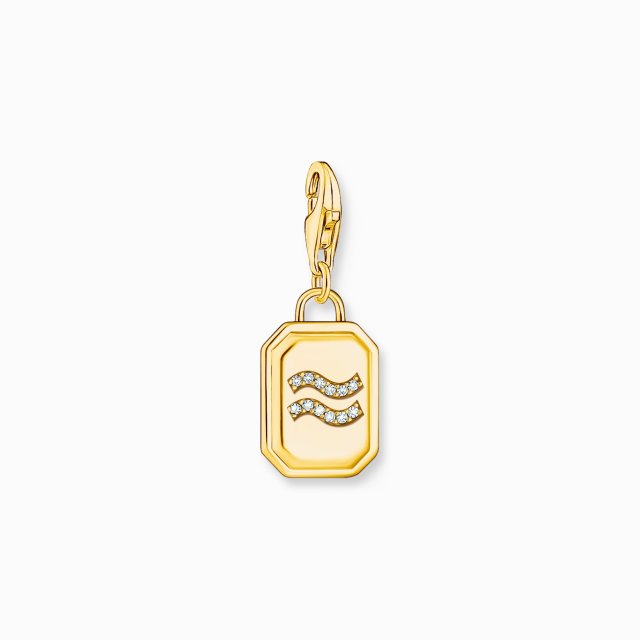 THOMAS SABO Gold-Plated Charm Pendant Zodiac Sign Aquarius with Zirconia 