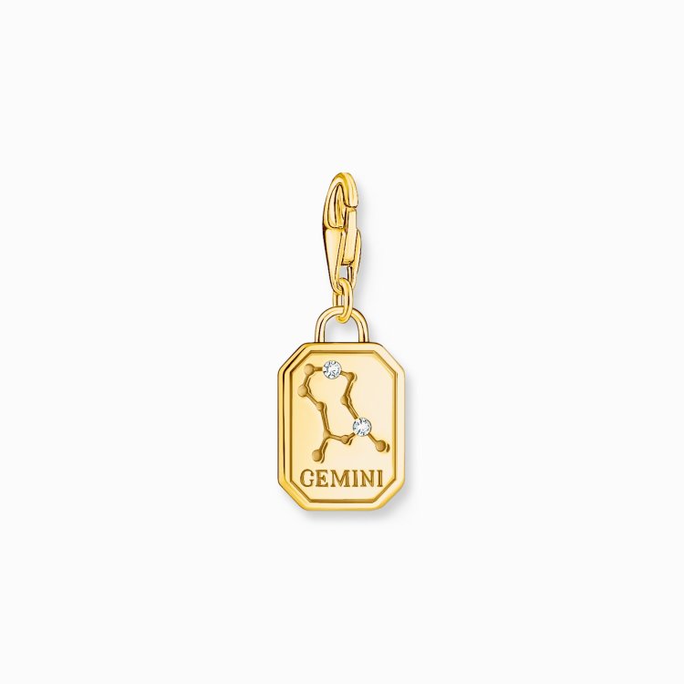 THOMAS SABO Gold-Plated Charm Pendant Zodiac Sign Gemini with Zirconia 