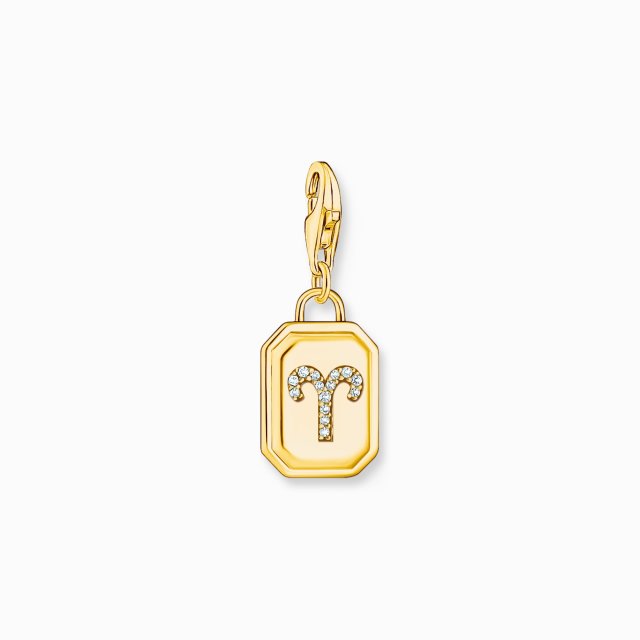 ΤΗΟΜΑS SABO Gold-Plated Charm Pendant Zodiac Sign Aries with Zirconia