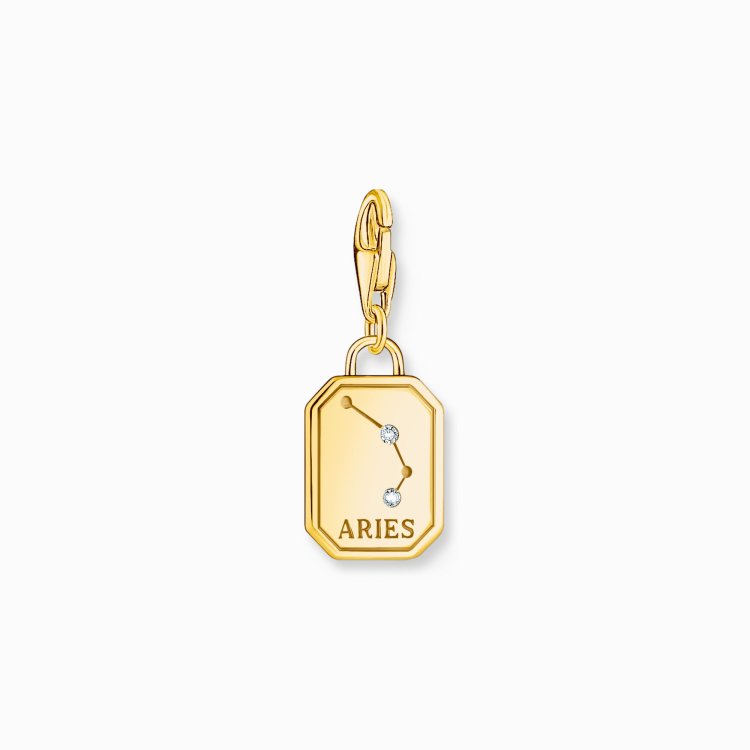 ΤΗΟΜΑS SABO Gold-Plated Charm Pendant Zodiac Sign Aries with Zirconia