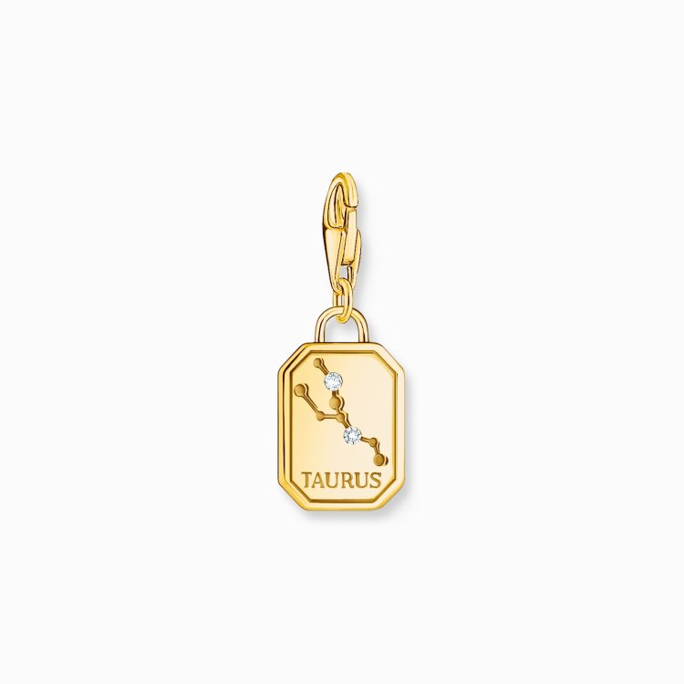 THOMAS SABO Gold-Plated Charm Pendant Zodiac Sign Taurus with Zirconia