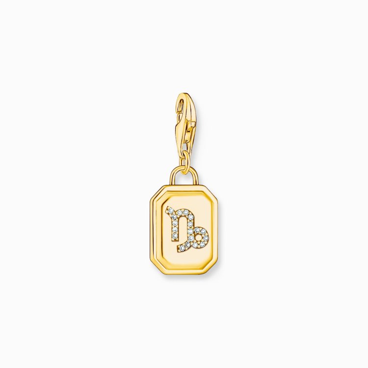 ΤΗΟΜΑS SABO Gold-Plated Charm Pendant Zodiac Sign Capricorn with Zirconia