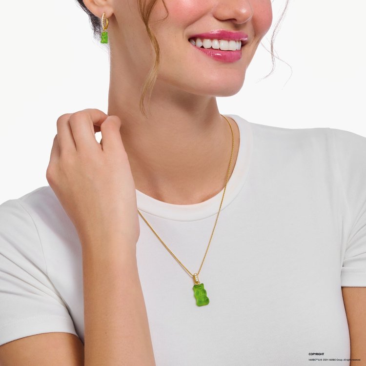 THOMAS SABO Large Gold-Plated Pendant with Green Goldbears and Zirconia 
