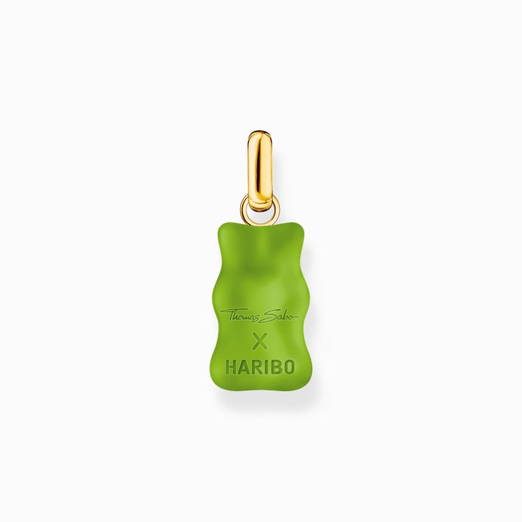 THOMAS SABO Large Gold-Plated Pendant with Green Goldbears and Zirconia 