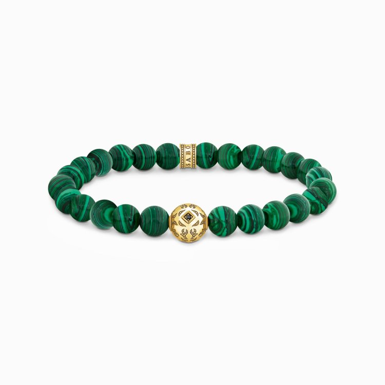 THOMAS SABO Gold-Plated Beads Bracelet with Green Malachite 