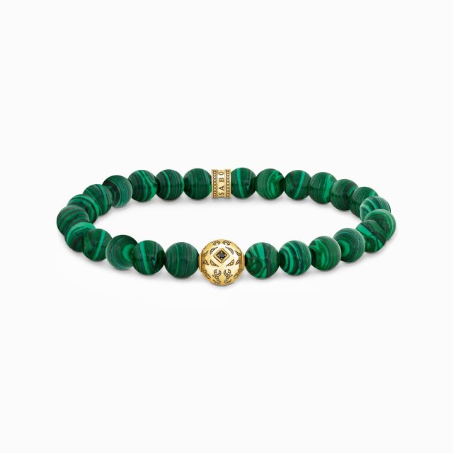 THOMAS SABO Gold-Plated Beads Bracelet with Green Malachite 