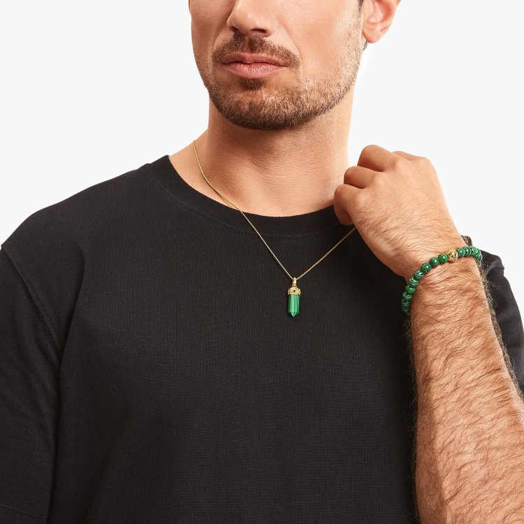 THOMAS SABO Gold-Plated Beads Bracelet with Green Malachite 