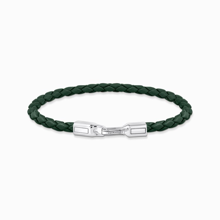 THOMAS SABO Silver Βracelet with Βraided, Green Leather 