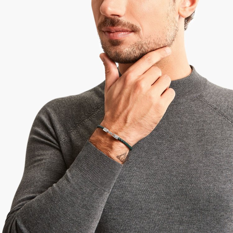 THOMAS SABO Silver Βracelet with Βraided, Green Leather 