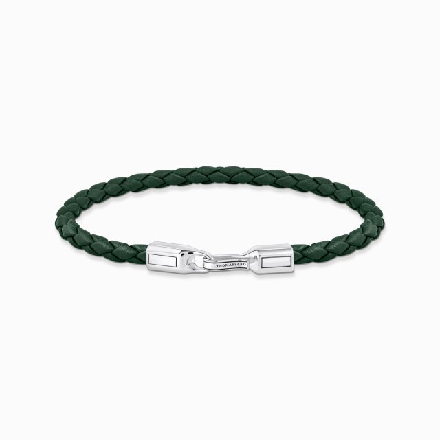 THOMAS SABO Silver Βracelet with Βraided, Green Leather 