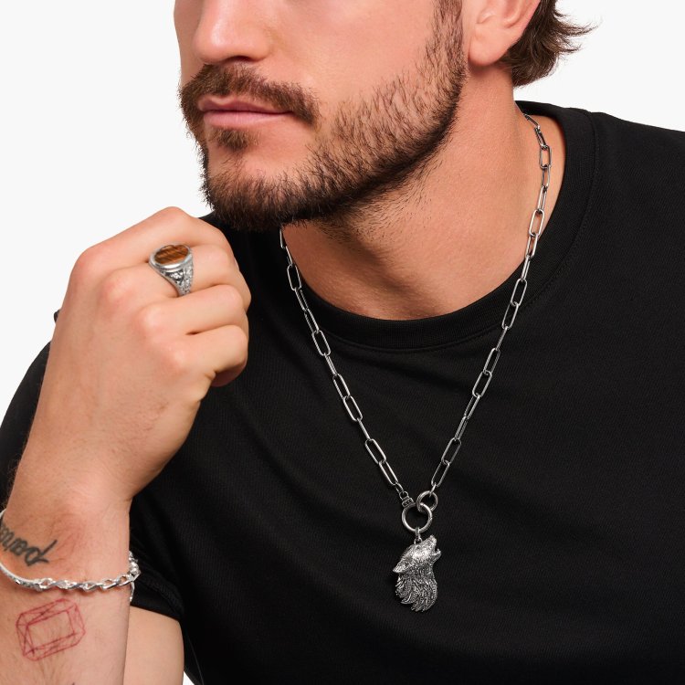 THOMAS SABO Silver Blackened Necklace with Stone-Studded Ring Clasp