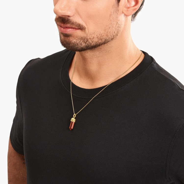THOMAS SABO Gold-Plated Pendant With Hexagon-Cut Red Tiger's Eye