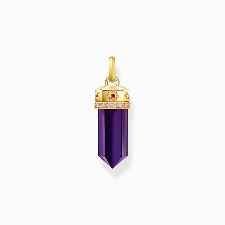 THOMAS SABO Yellow-Gold Plated Pendant with Imitation Amethyst