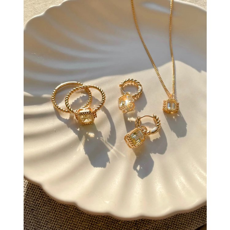 24KAE Earring Hoops with Pastel Stone Pendant