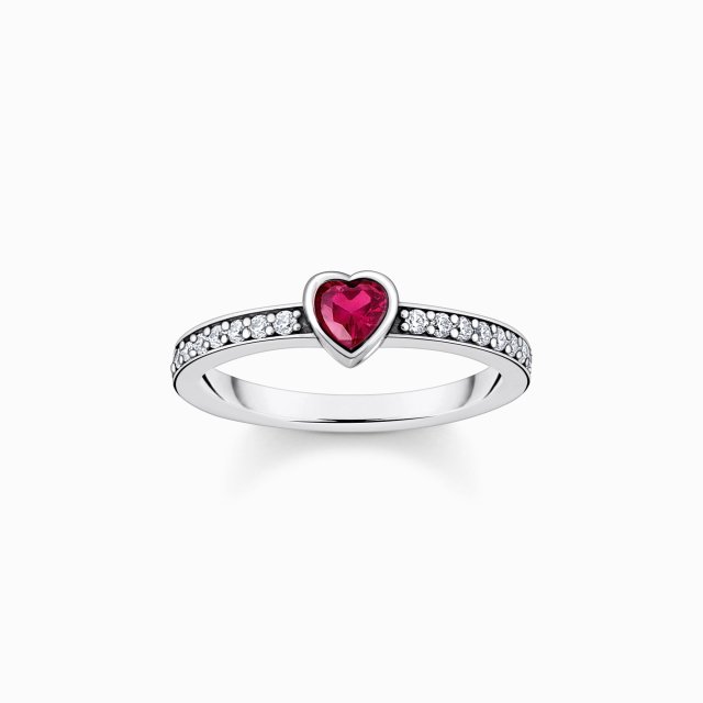 THOMAS SABO Silver Solitaire Ring with Red Heart-Shaped Stone