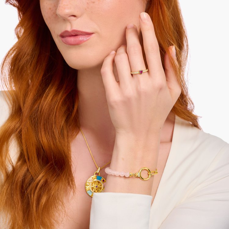 THOMAS SABO Gold-Plated Solitaire Ring with Red Heart-Shaped Stone