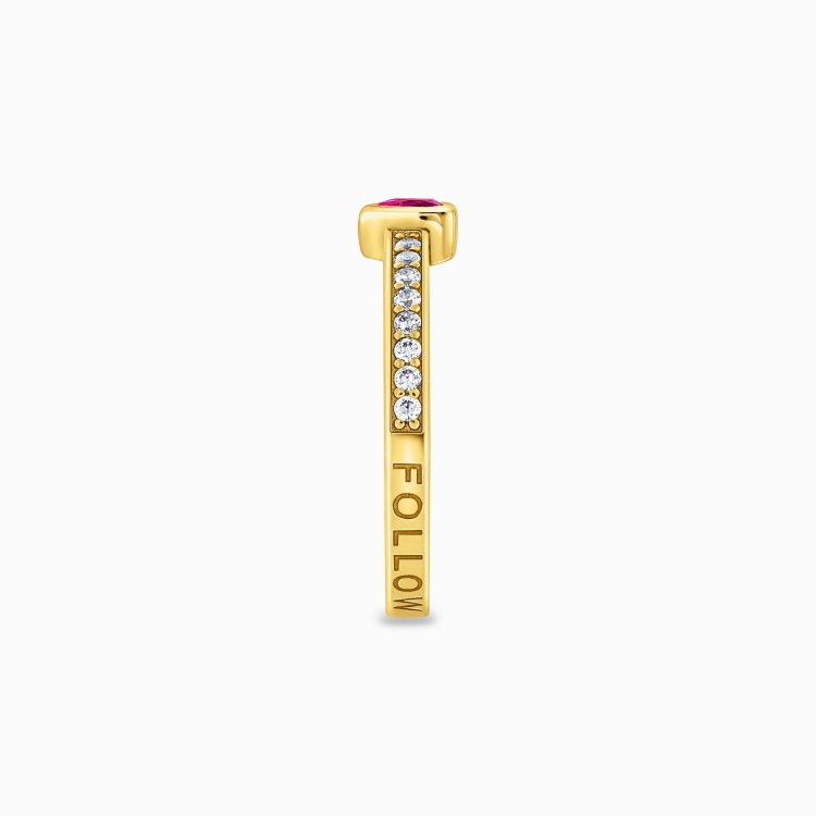 THOMAS SABO Gold-Plated Solitaire Ring with Red Heart-Shaped Stone