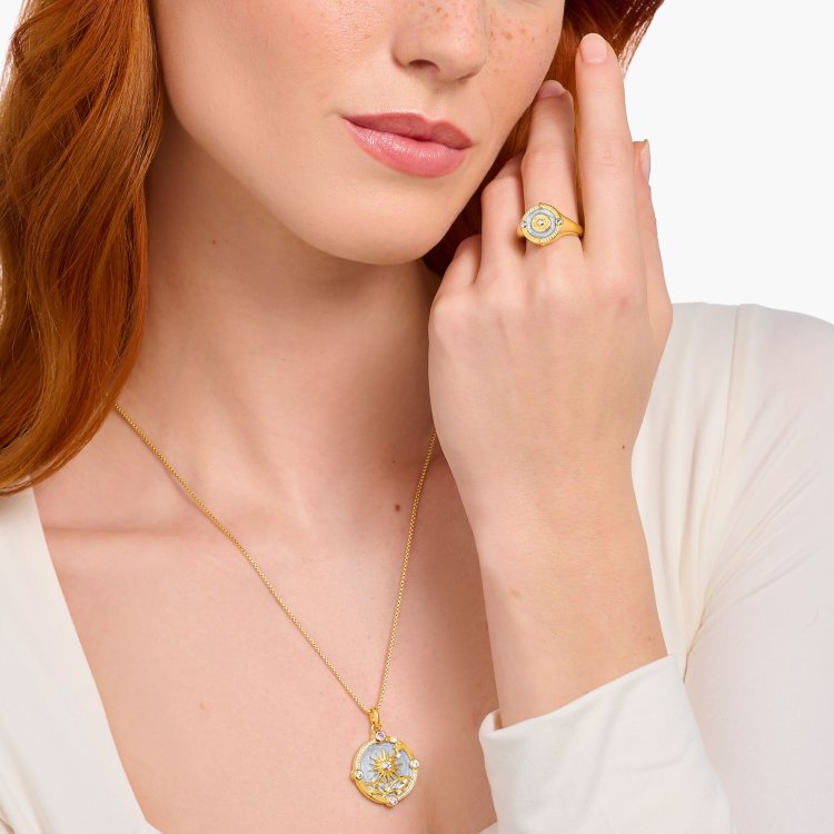 THOMAS SABO Gold-Plated Signet Ring with Blue Cold Enamel and Stones
