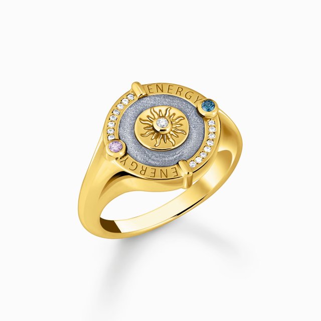 THOMAS SABO Gold-Plated Signet Ring with Blue Cold Enamel and Stones