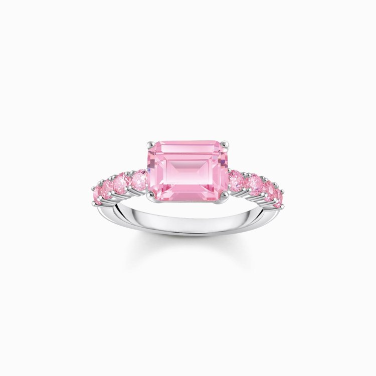 THOMAS SABO Silver Solitaire Ring with Pink Zirconia Stones