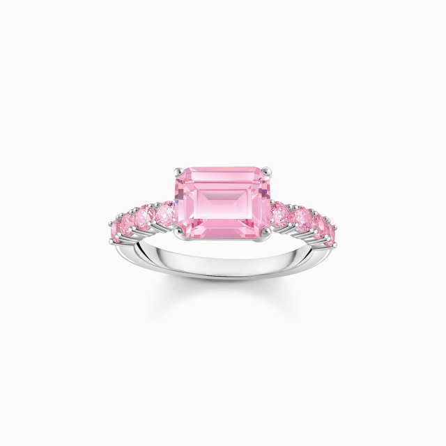 THOMAS SABO Silver Solitaire Ring with Pink Zirconia Stones