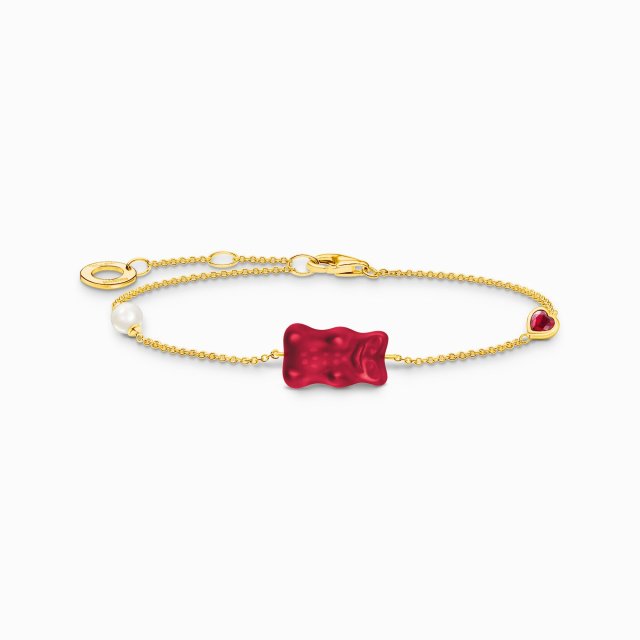 THOMAS SABO Gold-Plated Bracelet with Red Goldbears, Freshwater pearl & Stones 