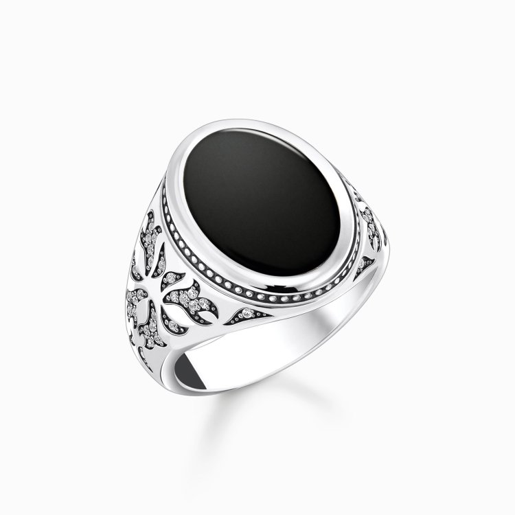 THOMAS SABO Silver Blackened Signet Ring with Black Onyx 