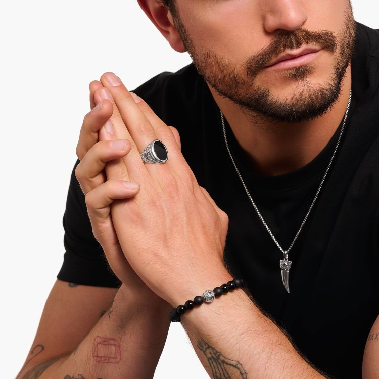 THOMAS SABO Silver Blackened Signet Ring with Black Onyx 