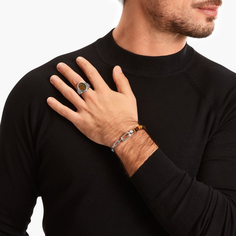 THOMAS SABO Silver Blackened Signet Ring with Gold Blue Tiger's Eye 