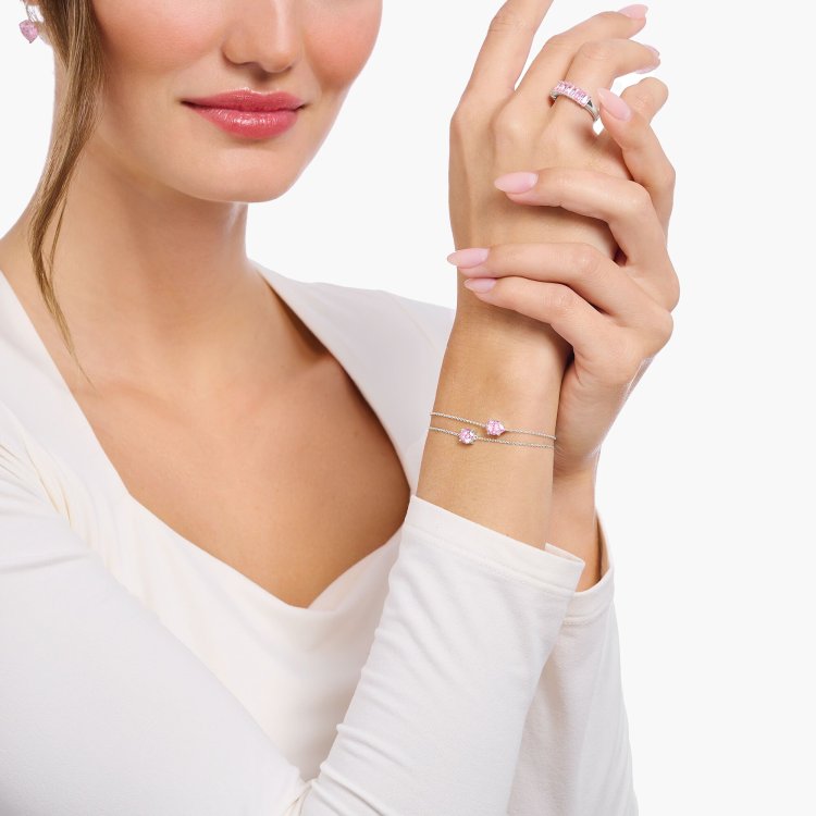 THOMAS SABO Silver Bracelet with Pink Zirconia Pendant